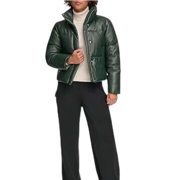 Levi's Water Resistant Vegan Leather Short Puffer Jacket Spruce NEW Size Large - Picture 4 of 6